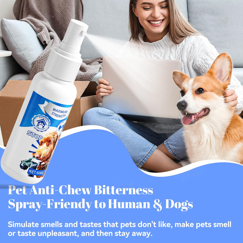 No Chew Spray for Dogs, Bitter Apple Spray for Dogs to Stop Chewing,50ML Natural&Safe Anti Chew Deterrent Spray, Alcohol-Free Effective Indoor/Outdoor Use, Protect Furniture Shoes&Household (Blue) - PawsPlanet Australia