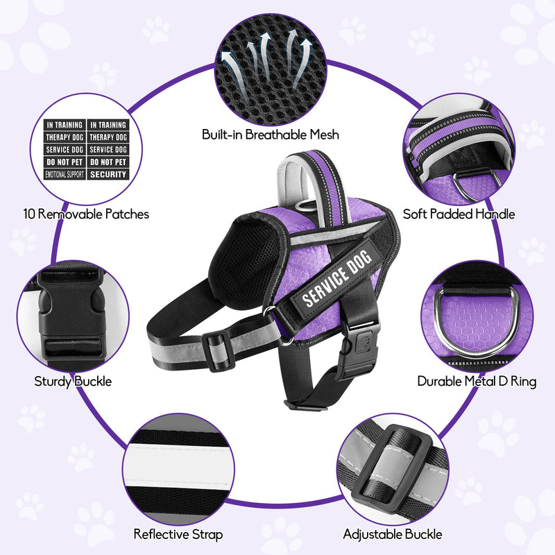Service Dog Vest Harness and Leash Set, Animire in Training Dog Harness with 10 Dog Patches, Reflective Dog Leash with Soft Padded Handle for Small, Medium, Large, and Extra-Large Dogs (Purple, M) Purple - PawsPlanet Australia