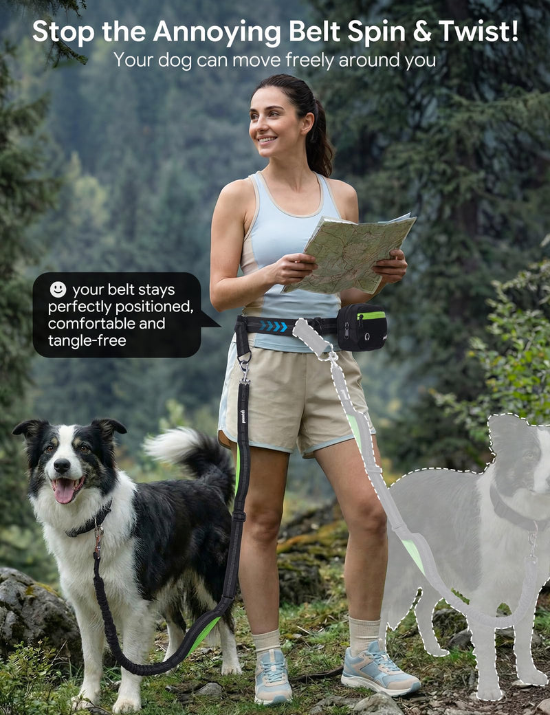 Hands Free Dog Leash, Running Waist Belt with Pouch Removable & Multifunctional| Shock Absorbing Bungee| Thickened Lumbar pad & Comfortable Dual Handles|Dog Walking, Training for 11-33lbs Puppy Small Black