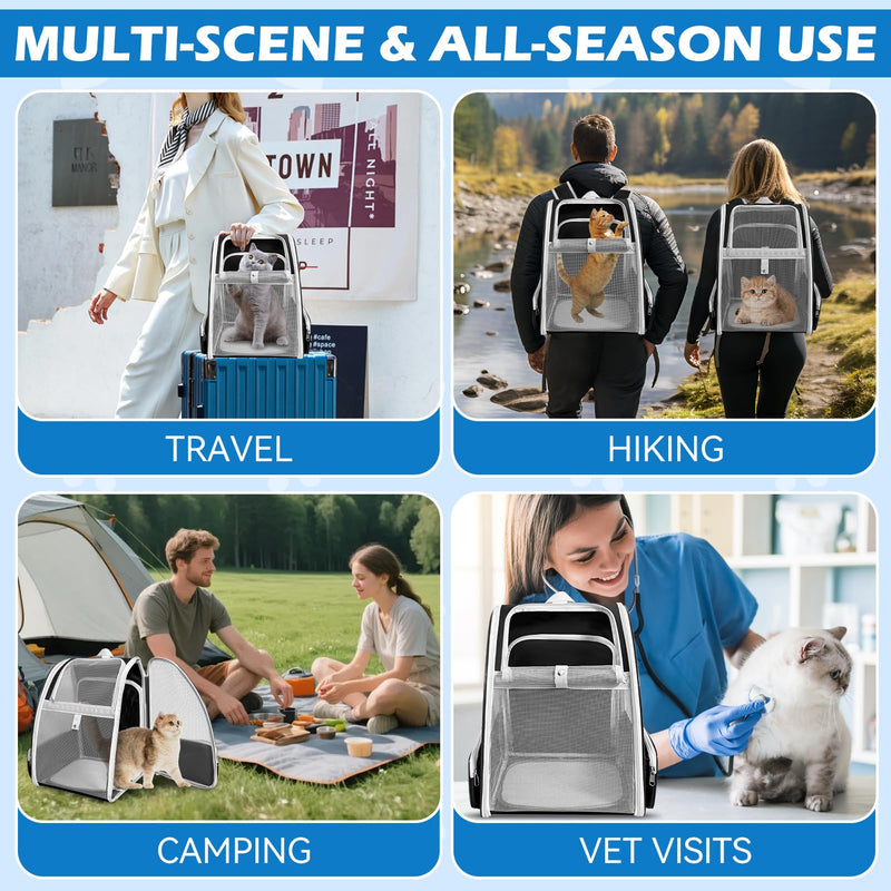 Cat Backpack Carrier,Expandable Pet Carrier Backpack for Cat and Small Dogs,for Hiking, Camping and Travelling Use,Collapsible Carrier with Breathable Mesh,Gray - PawsPlanet Australia