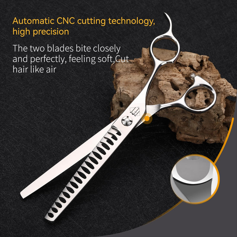 Dog Grooming Scissors: Professional Grooming Scissors for Pet High Precision CNC-Cut Blades, Silver (Chunker, 7") Chunker 7"