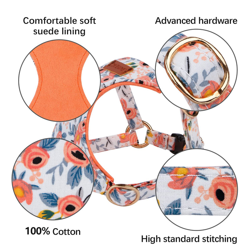 CHEDE No Pull Floral Pattern Dog Harness- Lightweight and Soft Dog Harness, Adjustable Small Dog Harness and Leash Set, with Dog Leash, Suitable for Puppy Small and Medium-Sized Dog XS Orange Rose