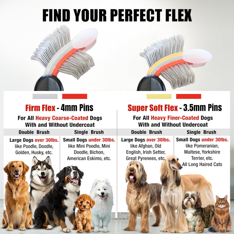 FlexIt Home - Flexible Slicker Brush for Dogs - Dog Grooming Brush for Poodles, Golden Doodles, Huskies, Retrievers, and Labradoodles - Professional 3-in-1 System & Video Trainings (Single, Firm Flex) Firm Flex - Single