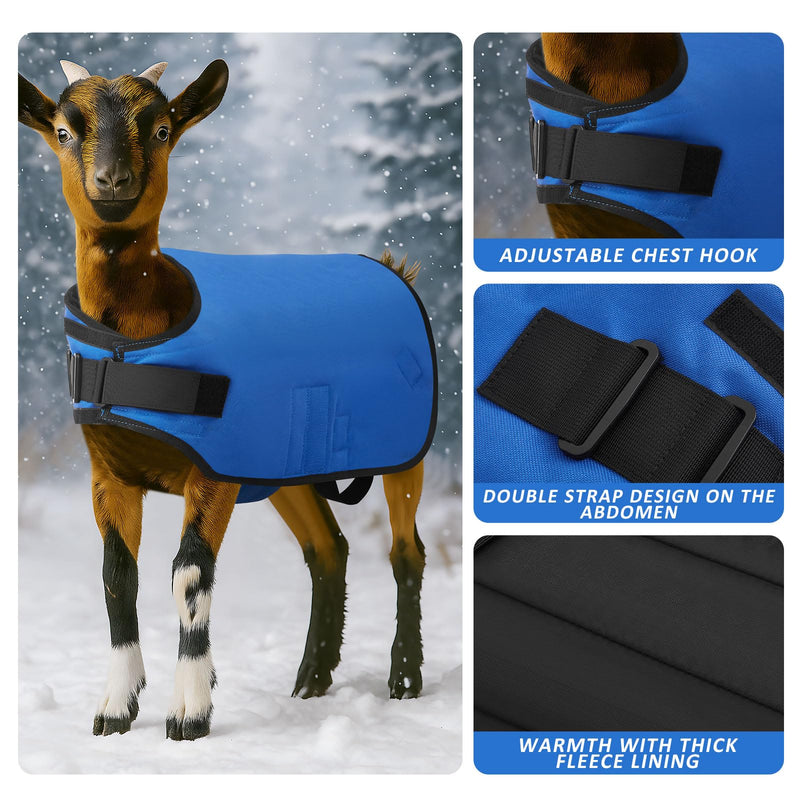 Weatherproof Goat Blanket for Winter Sheep and Calf Blanket Soft Fleece Lining Goat Coat for Show Goats, Pets & Livestock Adjustable Belly Straps for Secure Fit (Navy Blue,Size M) Navy Blue Size M