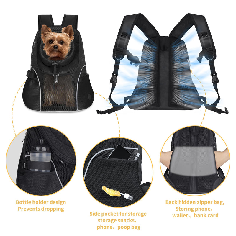 WOYYHO Pet Dog Carrier Backpack Small Dog Front Backpack Ventilated Mesh Dog Travel Back Pack with Safety Belt for Travel Hiking Cycling Outdoor Use (S (2-4.5 lbs), Black) Small(2-4.5lbs) - PawsPlanet Australia