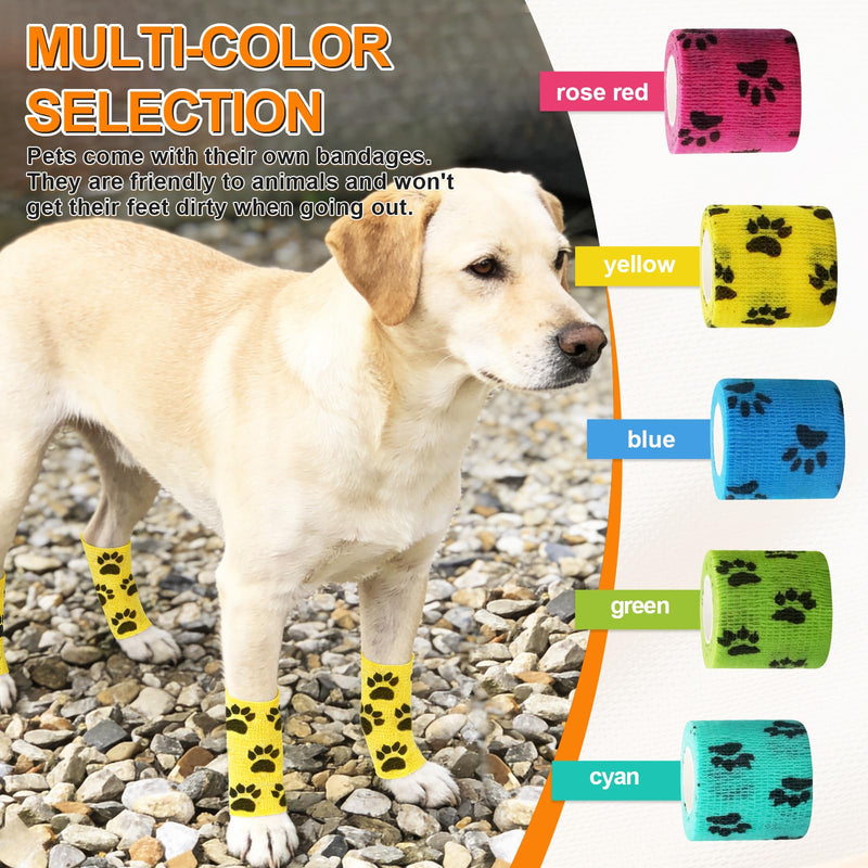 10 Pack Self Adhesive Bandage Wrap，2" X 5 Yards Elastic Cohesive Bandage Wrap Non-Woven Tape Breathable First Aid Tape,Vet Wrap for Horses Dogs Pets,Cat, Bird, Animal（5 Colors ） (Claw Print) Claw Print