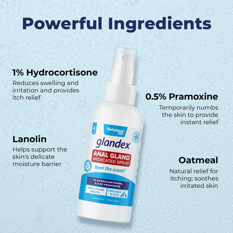 Vetnique Labs Glandex Medicated Dog Anal Gland Spray - Pain Relieving & Anti-Itch Formula to Soothe Inflamed Anal Glands in Dogs & Cats - Fast Acting Clinical Formula - Boot The Scoot (4oz) - PawsPlanet Australia