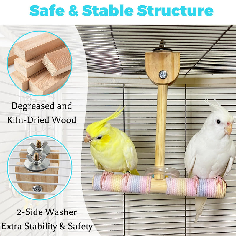 Bird Swing Toys with Rustling Sound, Colorful Cotton Rope Perch for Parrots' Soft Grip, Wooden Parakeet Swing Perch for Balance Training, Swaying Bird Cage Toys for Budgie Cockatiel Lovebird - PawsPlanet Australia