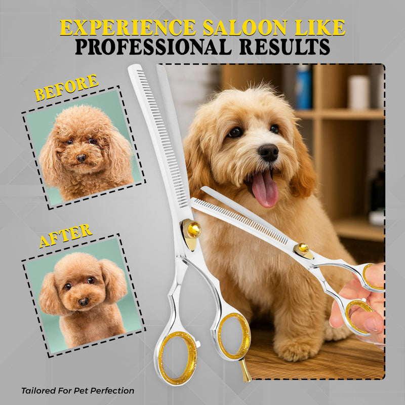 7.5” Curved Thinning Shears for Dogs and Cats – 34 Tooth Professional Pet Grooming Scissors – Smooth, Quiet Blending Shears for Face, Ears, Chest and Legs, Ergonomic Design for Home and Pro Use Polish Curved Thinning Scissors - PawsPlanet Australia