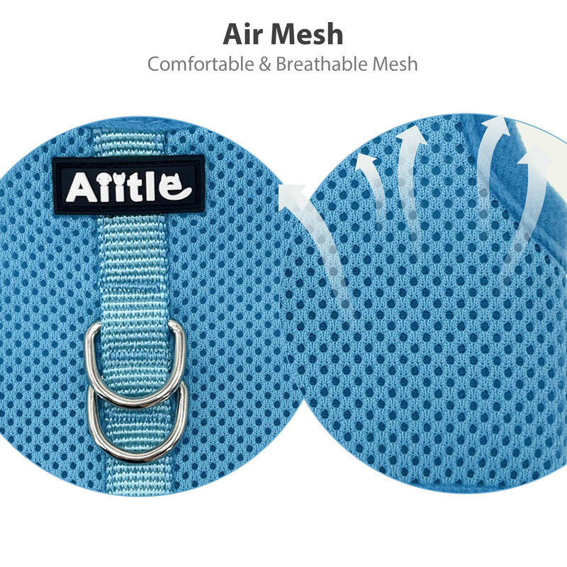 AIITLE Lightweight Escape Bunny Harness and Leash Set - Air Mesh Vest with Double D-Rings, Adjustable & Magic Tape Design, for Ferret/Cat/Puppy Training and Hiking Adventures, Blue L - PawsPlanet Australia