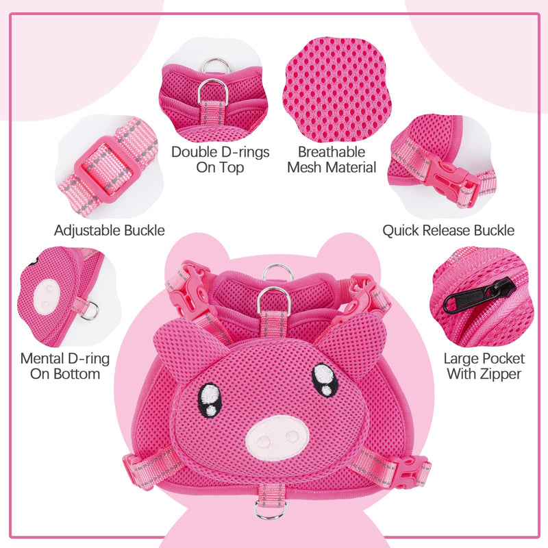 IDOMIK Dog Backpack Harness, No-Pull Dog Backpack with D-Ring for Small Medium Dogs, Cute Self Carrier Backpack for Dogs to Wear, Adjustable Dog Harness Backpack for Traveling Camping Hiking,Pig,XS X-Small Pink Pig - PawsPlanet Australia