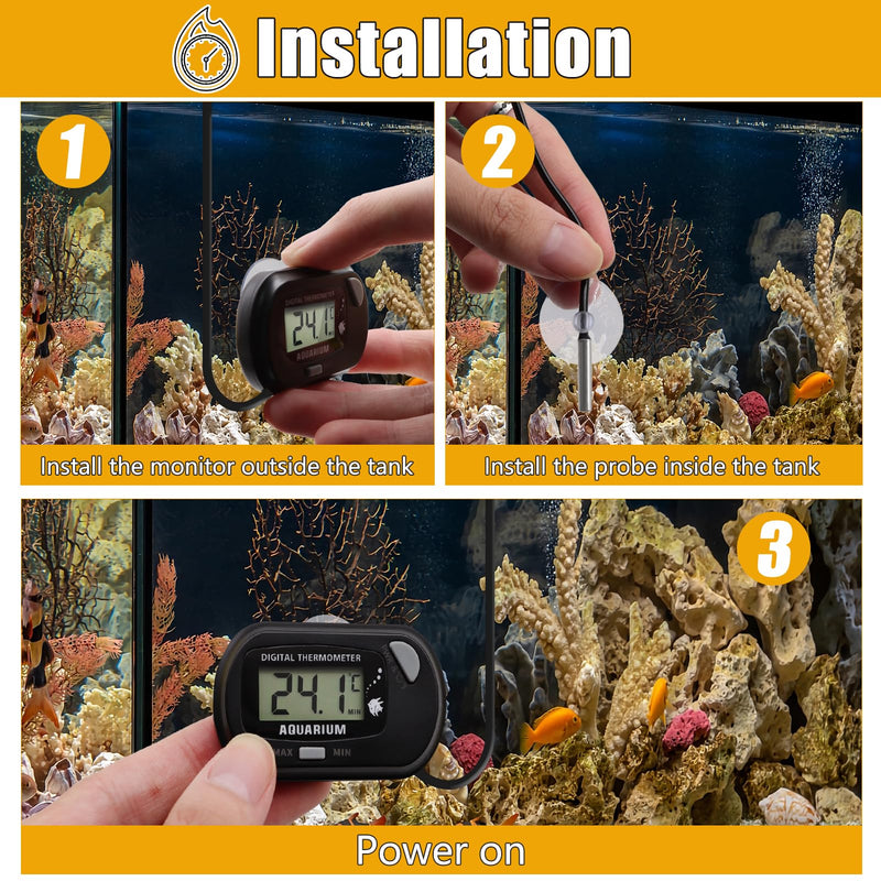 Fish Tank Digital Thermometer Aquarium Thermometer Reptile Thermometer Water Thermometer with MAX/MIN LCD Display Terrarium Water Temperature Test Aquarium Temperature Measurement (1, Grey, M)