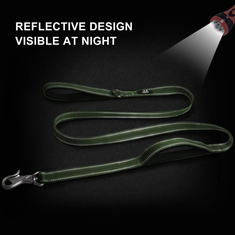 TwoEar 6FT 1IN Strong Green Dog Leash with 2 Padded Handles, Traffic Handle Extra Control, Comfortable Soft Dual Handle, Auto Lock Hook, Reflective walking Lead for Small Medium and Large Dogs 1 in x 6 ft