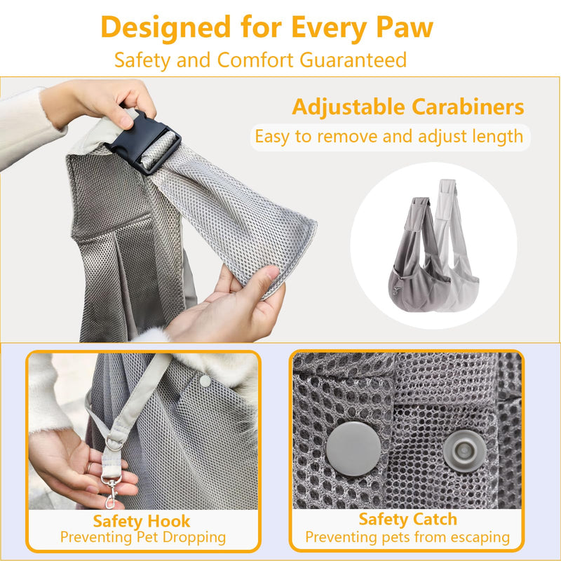 Small Dog Sling,Triple-Layer Breathable Mesh Dog Slings for Small Dogs,Suitable for Small Dogs and Cats,with Adjustable Shoulder Strap and Safety Harness,Puppy Essentials,Grey - PawsPlanet Australia