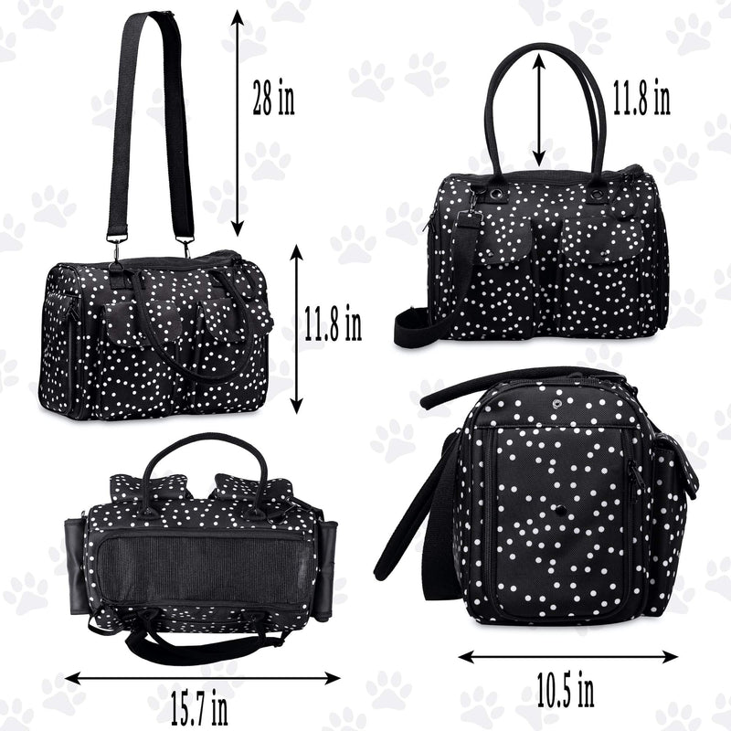 Fashion Dog Carrier Cat Carrier Rabbit Carrier- Soft Sided Pet Carrier Purse Bag - Breathable Mesh Airline Approved Pets Travel Tote Bag with Pockets (Black Polka dot) black polka dot - PawsPlanet Australia