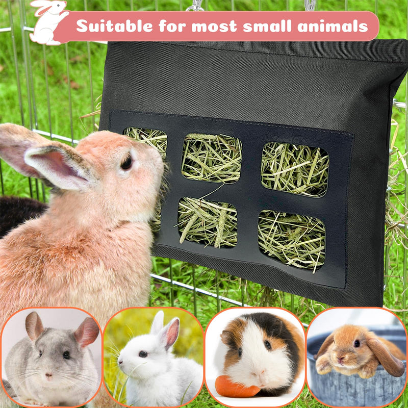 Rabbit Hay Feeder Bag, Upgraded Bunny Hay Bag, 6 Holes 600D Oxford Fabric Hay Holder Bag for Small Animal Guinea Pig Chinchilla Rabbit Cage by Rayfarmo,(Black) M-11"x13.8" Black-6h