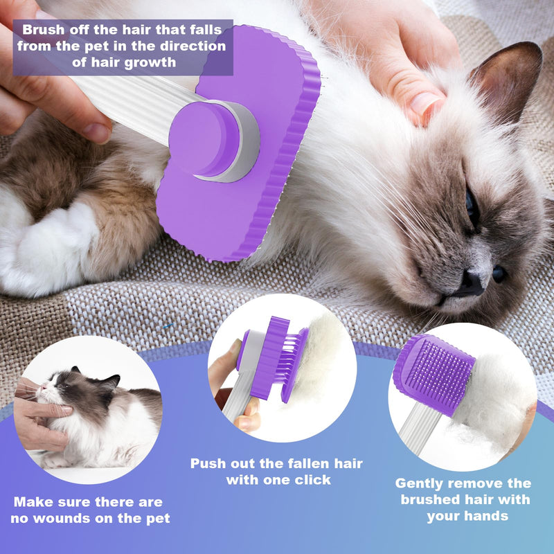 Cat brush, Cat Brush for Long or Short Haired Cats, Remove Loose Fur and Mats, Rounded Pins Reduces Painful Pulling, Not for Tangle and Curly Fur, Purple - PawsPlanet Australia