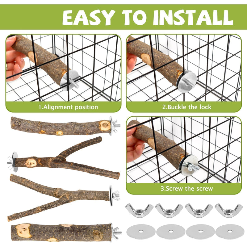5PCS Natural Wood Bird Perch Set - Straight & Forked Branch Perches Cage Perches Accessories for Small Medium Birds, Parakeets, Budgies, Cockatiels, Conures brown Essential Perch Bundle - 5PCS