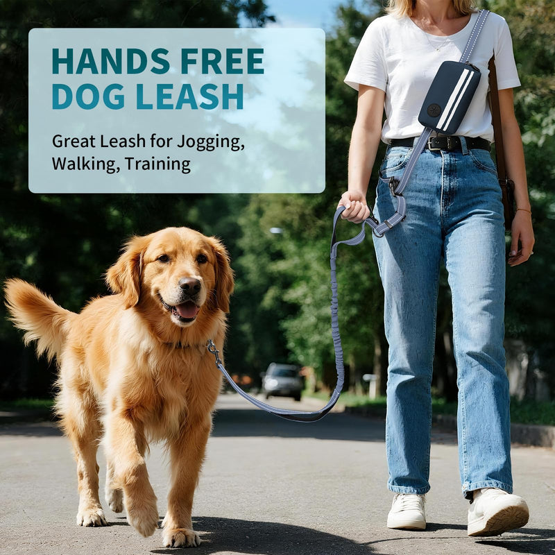 Hands Free Dog Leash with Removable Zipper Pouch, Dual Padded Handles and Durable Bungee for Walking, Jogging and Running-Navy Blue Navy Blue - PawsPlanet Australia