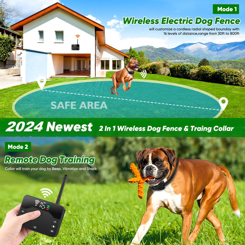 Wireless Dog Fence,Remote Training Collar & Electric Fence,Waterproof & Rechargeable,2025 Wireless Dog Training Collar for Medium & Large Sizes Dogs Extra Collar