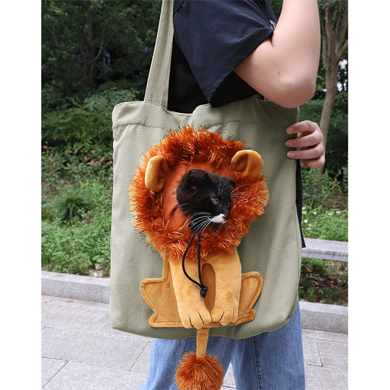 Dog Tote Bag with Zipper Cat Shoulder Carrier Lion-Shaped Pet Canvas Bag for Daily Use Walking Travel (S, Dark Grey) S: 15.75x13.78 Inches - PawsPlanet Australia