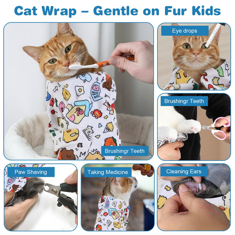 Cat Wrap for Cutting Nails, Self-Adherent 27.6" Large Cat Grooming Wrap Anti-Scratch, Anti-Bite Grooming Swaddle Calm Cozy Restraint Cloth for Nail Trimming (L, Within 16lbs) - PawsPlanet Australia