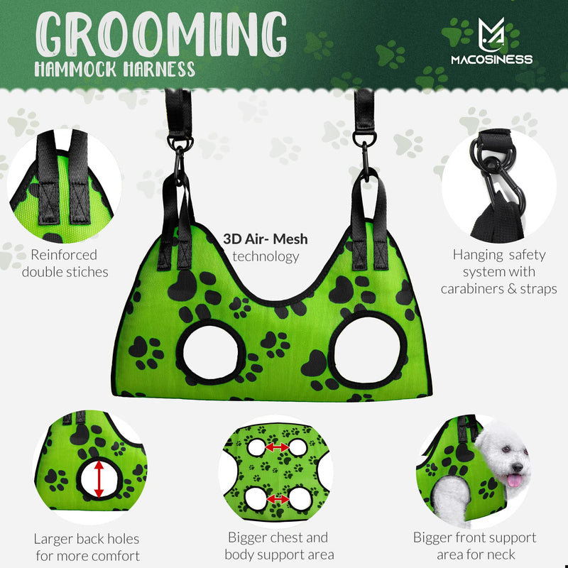 2025 16-in-1 - Dog Grooming Hammock - Dog Hanger for Nail Trimming - Dog Grooming Sling - Cat Sling for Cutting Nails - Cat Hammock for Nail Trimming - Dog Restraint for Nail Clipping PREMIUM SET - Lime with black paws S - PawsPlanet Australia