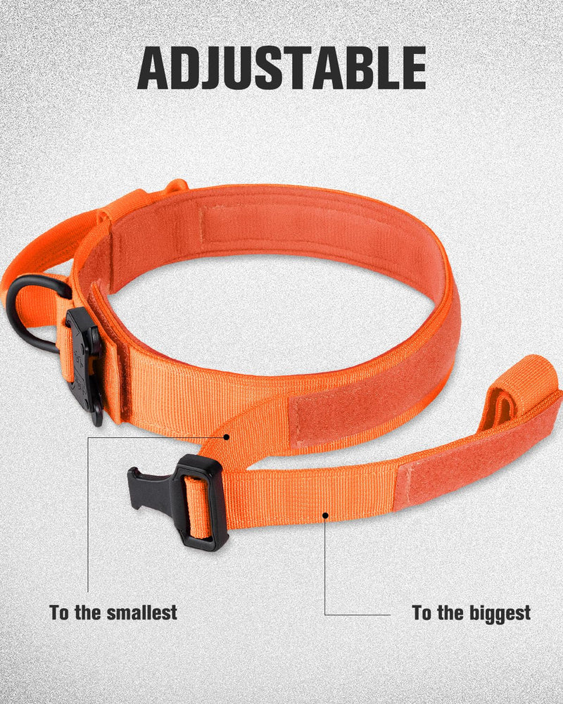 Joytale Tactical Dog Collar(17"-21") and Dog Leash Set, Shock Absorbing Bungee Dog Leash and Adjustable Strong Dog Collar with Handle for Large Dogs(Orange, L) - PawsPlanet Australia