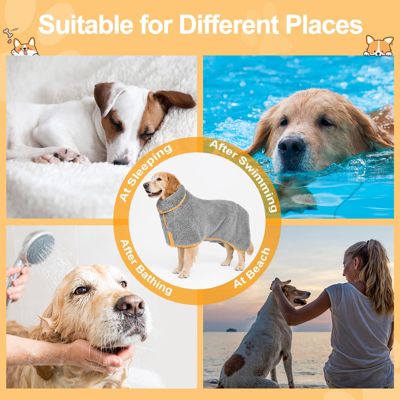 Bienbee Dog Bathrobe, Quick Drying Super Absorbent Dog Robes for After Bath, Warm Keeping Dogs Towel, Dogs Bath Supplies, Gray XXL XX-Large Grey - PawsPlanet Australia