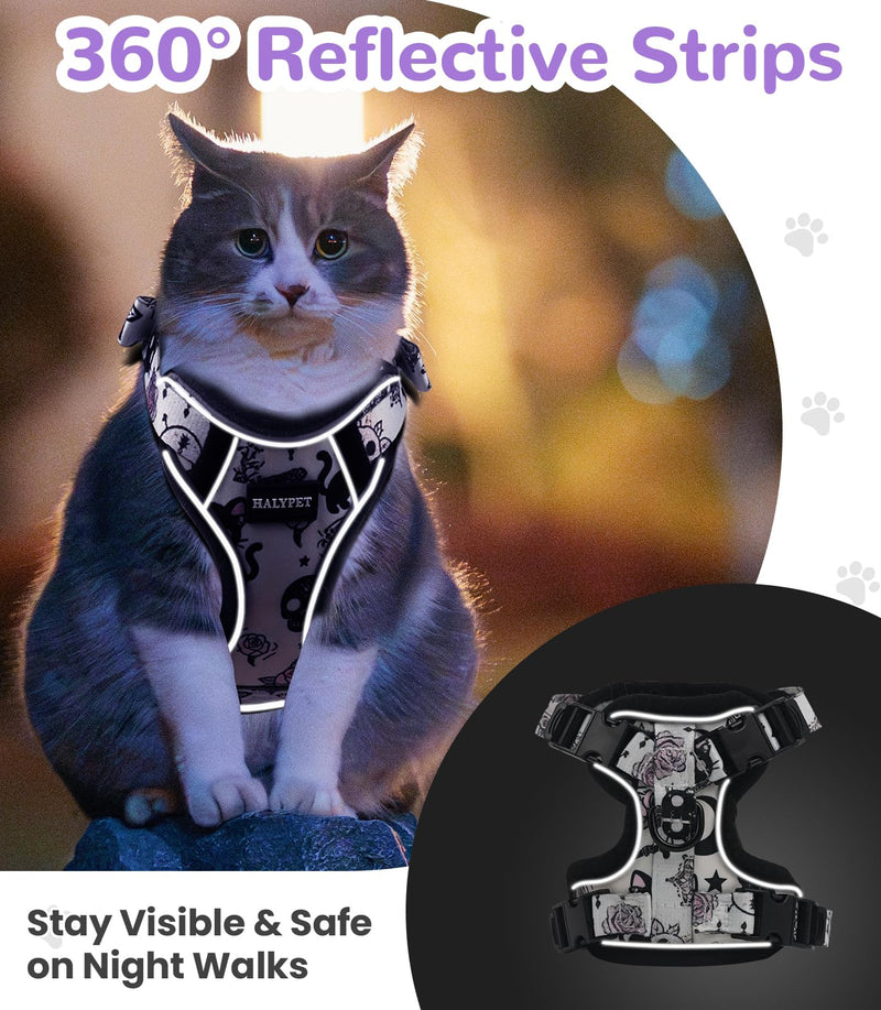 Halypet Cat Harness and Leash Set for Walking, Escape Proof Adjustable Vest Harness with 3-in-1 Integrated Buckles, Easy Control Soft Breathable Mesh with Reflective Strips for Cats, S, Moonlight Meow H604 Pro Moonlight Meow Small (7-12lb) - PawsPlanet Australia