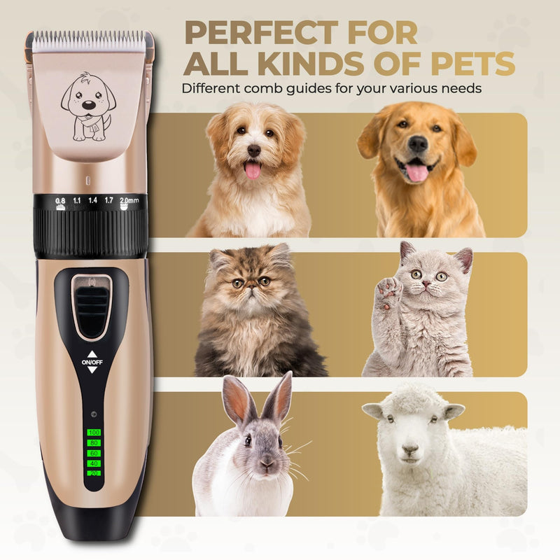 GLOBAL TECH Dog Clippers, Rechargeable Low Noise Cordless Pet Clippers for Dogs Cats and Other Pets - Professional Dog Grooming Clipper Kit Shaver Trimmer Suitable for Thick Hair/Coats - PawsPlanet Australia