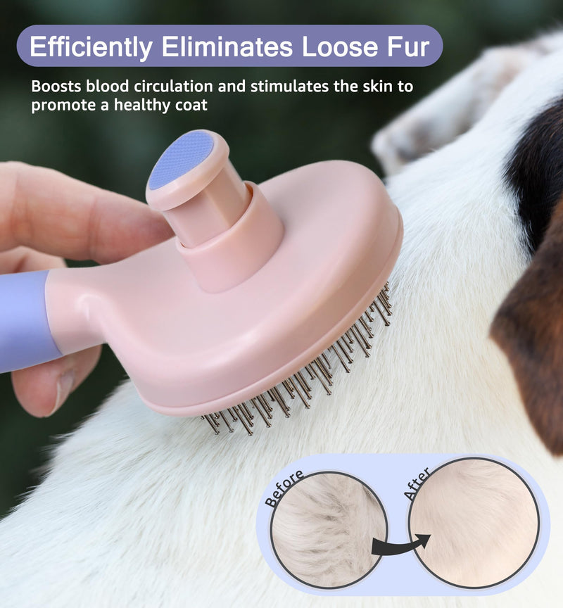 Pet Self-Cleaning Slicker Brush for Dogs & Cats, Deshedding Grooming Comb, Removes Loose Undercoat Hair & Mats, Skin-Friendly Massaging Tool for Long/Short Fur, Large & Small Breeds (Purple) Purple - PawsPlanet Australia