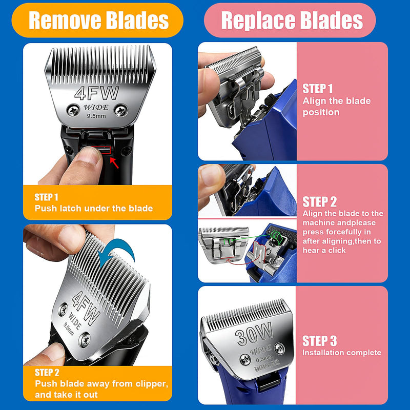 AUDOC 7FW Wide Blade Pet Grooming Clipper Blades for Andis,Oster A5,Wahl km10 Clippers