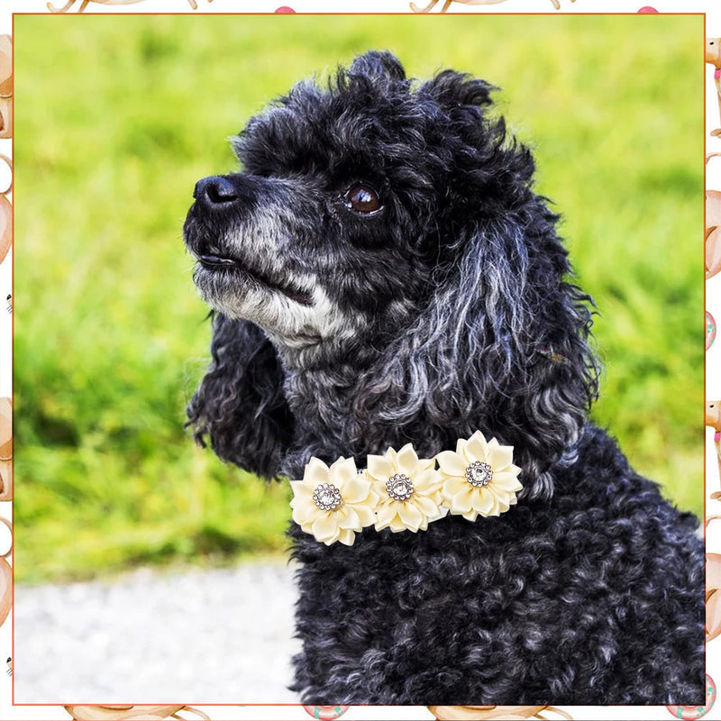 Dog Collar Flowers 10 Pcs Pure Bows with Rhinestones Slip on Collar Small Large Dogs Collars Flower Attachment Grooming Accessories - PawsPlanet Australia