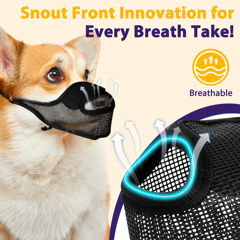 LUCKYPAW Dog Muzzle, Patented Mesh Muzzle for Large Medium Small Dogs Allows Full Pant Drinking Mouth Cover to Prevent Biting Chewing Scavenging Adjustable Breathable Mouth Guard(Black,XXL) Black XXL-Snout:12.25-13.75" - PawsPlanet Australia