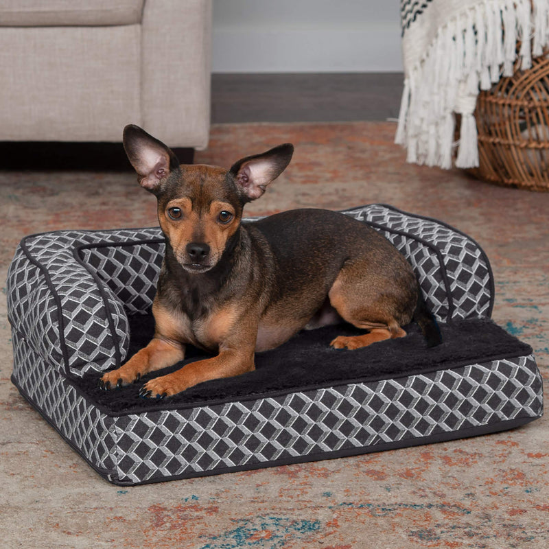 Furhaven Comfy Couch Plush & Décor Sofa-Style Egg Crate Orthopedic Foam Dog Bed - Diamond Gray, Small (Comfy Couch - Plush & Decor) Diamond Gray - PawsPlanet Australia