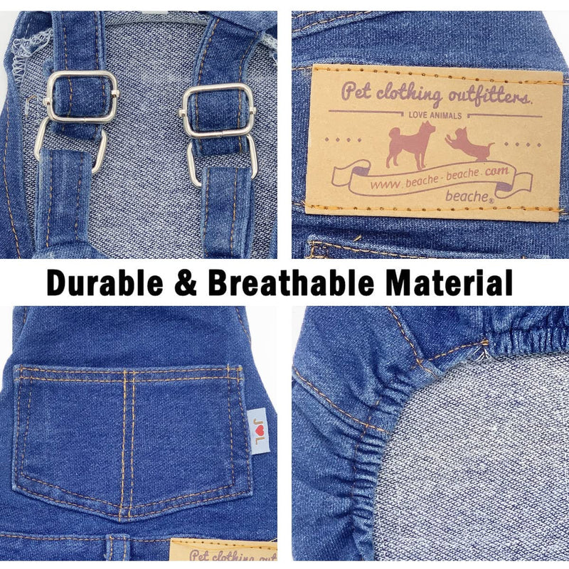 Dog Shirts Clothes Denim Overalls, Pet Jeans Onesies Apparel, Puppy Jean Jacket Sling Jumpsuit Costumes, Fashion Comfortable Blue Pants Clothing for Small Medium Dogs Cats Boy Girl (Blue, Medium)