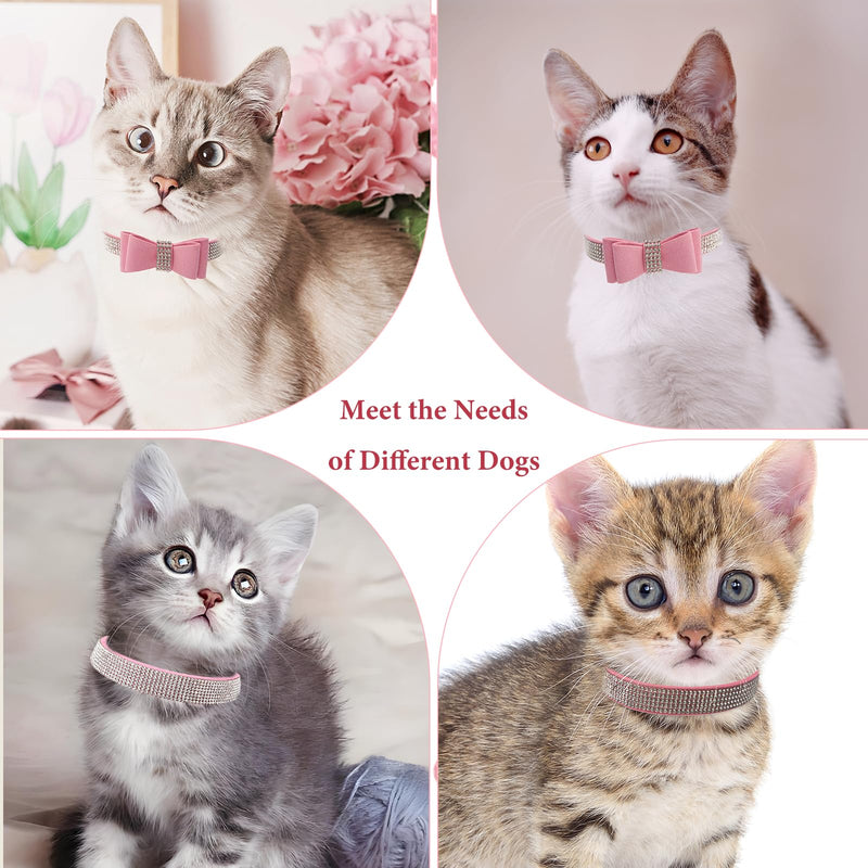 Pink Rhinestone Dog Collar XS, 2-Pack Bling Cat Collar Soft Suede Glitter Diamond Jewelry Crystal Girl Puppy Collar with Bow for XXS XS Small Medium Female Dogs & Kitten (XSmall) P XS(Neck 8"-11") - PawsPlanet Australia