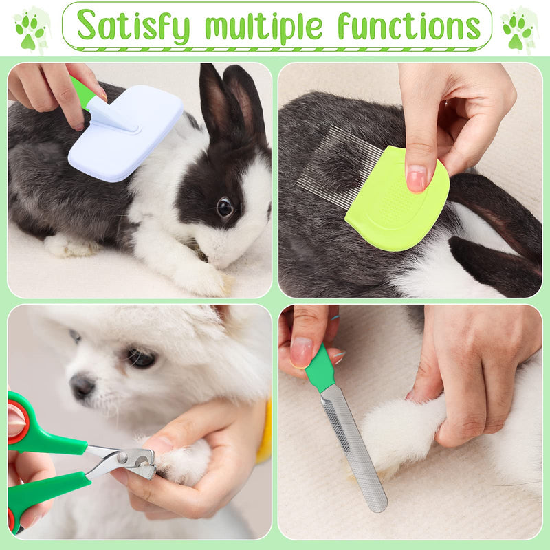 VCZONE 8 Pcs Small Animal Grooming Kit, Pink with Pet Nail Clipper and File, Flea Comb, Pet Shampoo Bath Brush, Pet Shedding Slicker Brush, Bath Massage Glove, Cleaning Comb (Green) Green - PawsPlanet Australia