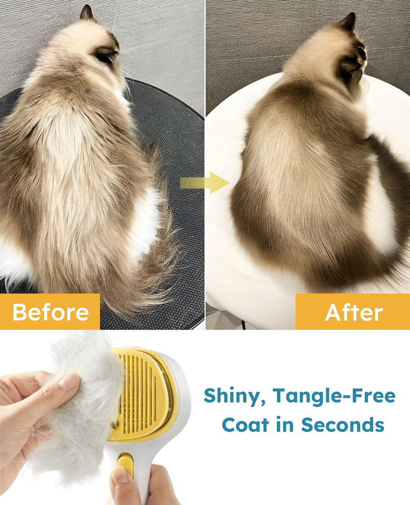Cat Steam Brush for Cats & Dogs, Pet Steam Brush 3-in-1 with 2 Mist Modes, One-Touch Self Cleaning, Magnetic Safe Charging, Cat Hair Brush for Shedding, Dog Brush for Shedding, Yellow (Long Head) Yellow - Long Head
