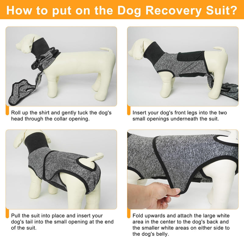 BEAUTYZOO Dog Recovery Suit Female After Surgery Spay, Soft Dog Surgery Suit E-Collar & Cone Alternative, Male Dog Neuter Surgical Onesies,Anti Licking Wounds Dog Bodysuit, Post-Operative Vest Clothes Small (Back:12'', Chest: 16") Grey