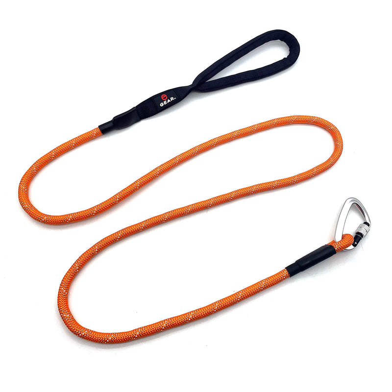 Locking Carabiner Dog Leash – Heavy Duty Rope Leash for Large & Medium Dogs | Reflective with Strong Clip & Padded Handle for Walking, Hiking, Running, Training - 6 Ft (Blaze Orange) Blaze Orange - PawsPlanet Australia