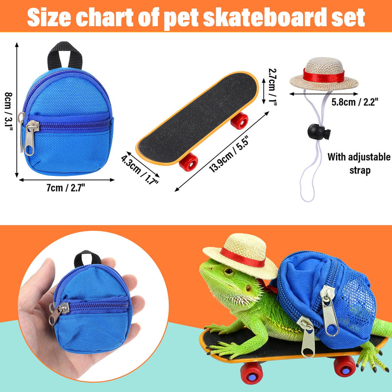 3 Pack Bearded Dragon Accessories Set, Mini Backpack Adjustable Hat and Skateboard Bearded Dragon Toy for Lizard Hamster Parrot Turtle Reptile Small Pets - PawsPlanet Australia