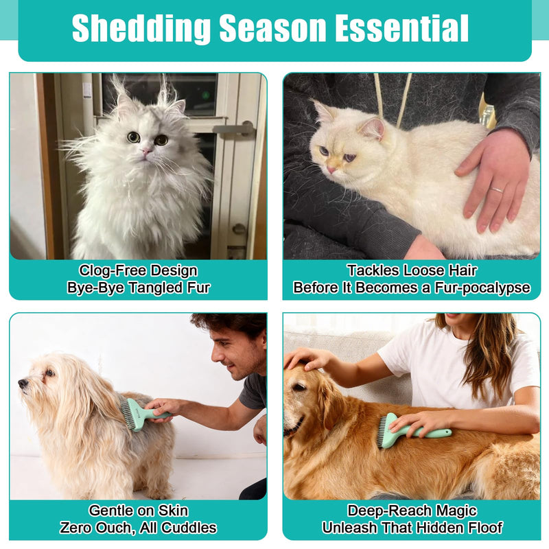 Dog & Cat Brush, Deshedding Brush with Easy Release Button, Premium Grooming Tool for Shed Control & Undercoat Removal, Ideal for Long/Short Haired Pets (Mint Green) Mint Green - PawsPlanet Australia