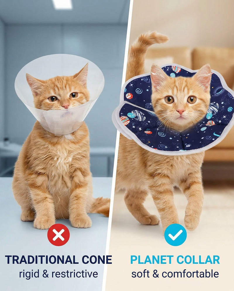 Soft Planet-Style Neck Brace for Cats & Small Dogs, Adjustable Recovery Cone After Surgery, Comfortable Protective Brace Against Injuries and Skin Problems for Puppies, Kittens and Cats (S)