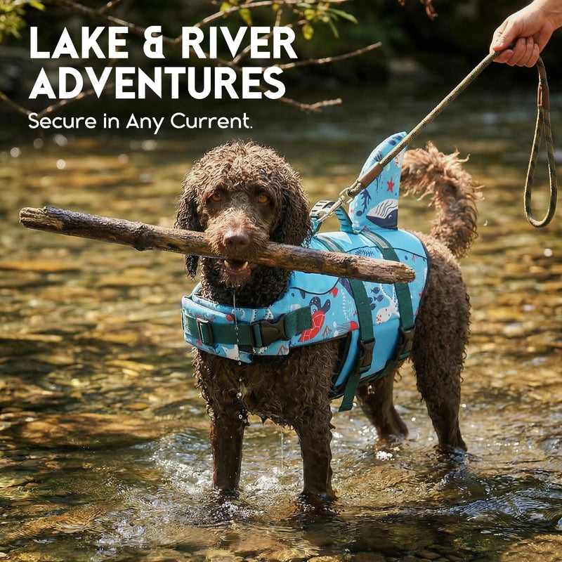ASENKU Dog Life Jacket - Pet Safety Vest for Swimming & Boating, Shark Life Jacket with Floatation, Dog Lifesavers Swimsuits for Small Medium Large Dogs (Ocean, 2XL) XX-Large Ocean - PawsPlanet Australia