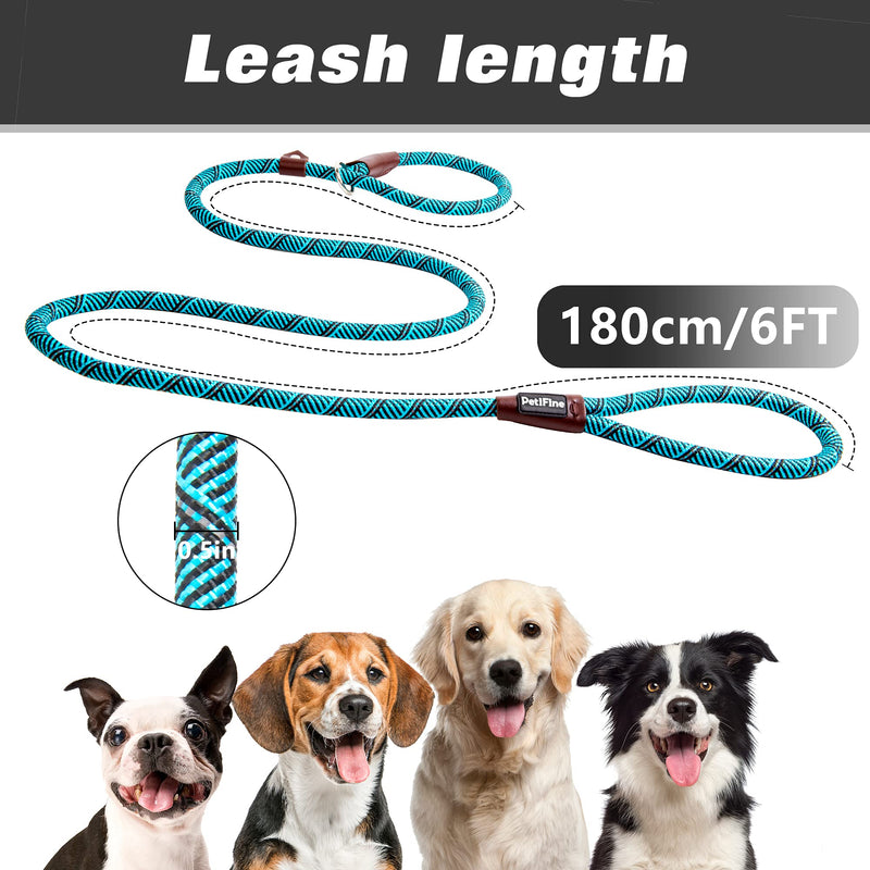 PetiFine Slip Lead Dog Leash,6FT x 1/2" Reflective Durable Dog Training Leash, Heavy Duty Adjustable Nylon Dog Rope Leash Slip Leash for Small Medium Large Dogs (Blue) Blue 1/2" x 6 FT