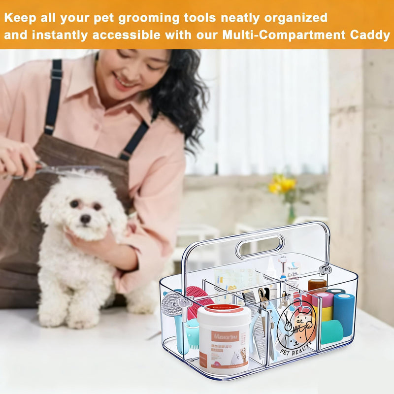 Clear Dog Storage Organizer,Pet Grooming Supplies Organizer with Handle,5 compartments Countertop Caddy, Storage Bin for Dog Cat Grooming Kit,Trimmer,Clipper,Combo,Brush - PawsPlanet Australia