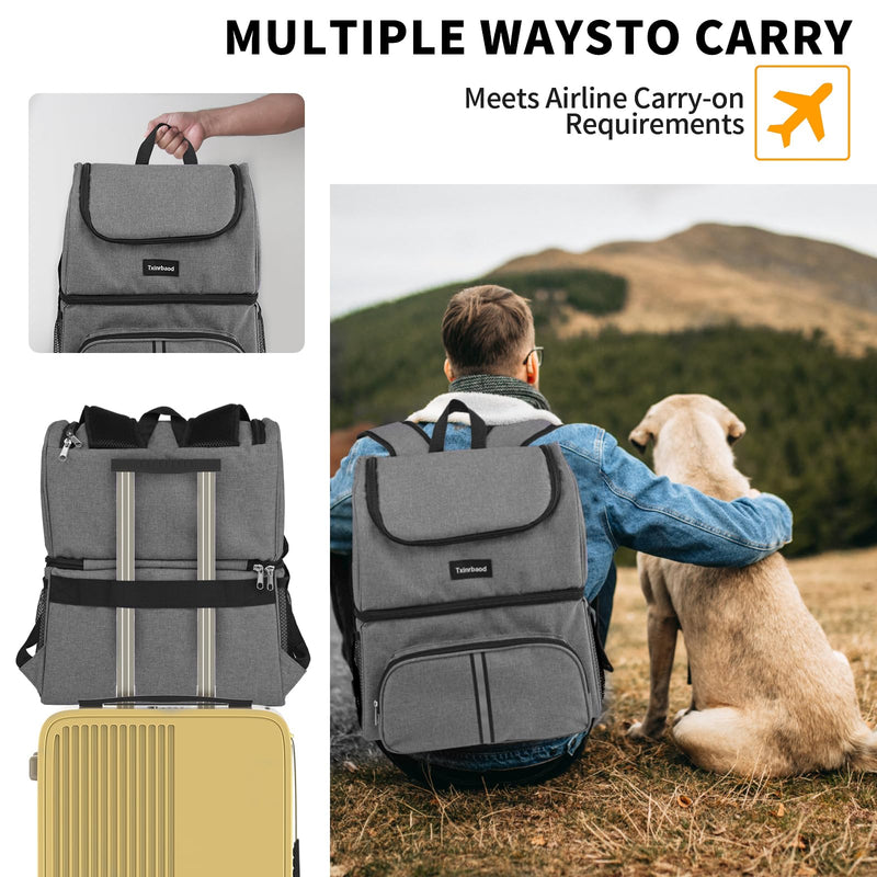 Dog Bags for Traveling Pet Diaper Bag Airline Approved Dog Food Travel Bag with 2 Food Storage Containers Bag Pet Camping Essentials Hiking Accessories Gift Gray - PawsPlanet Australia