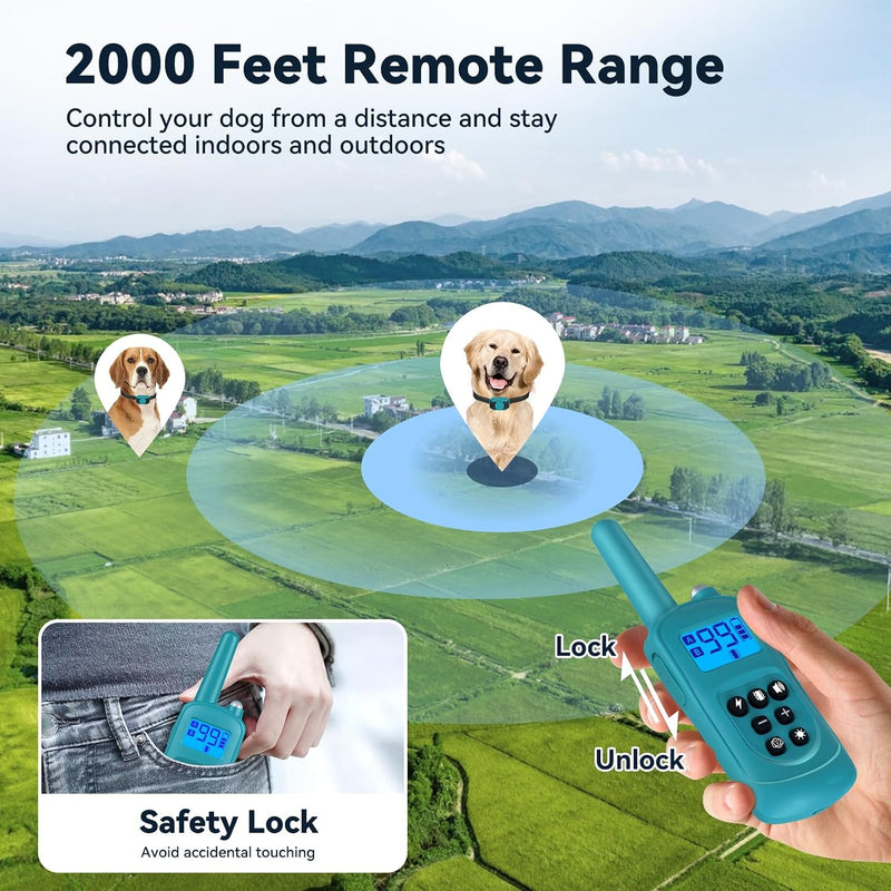 Cat Shock Collar with Remote 2000FT,Ultra-Small Cat Training Collar,Tailored for Cats,3 Training Modes Beep Vibration Shock Mode to Stop Meowing,Waterproof, Effective for Bad Behavior, Cyan